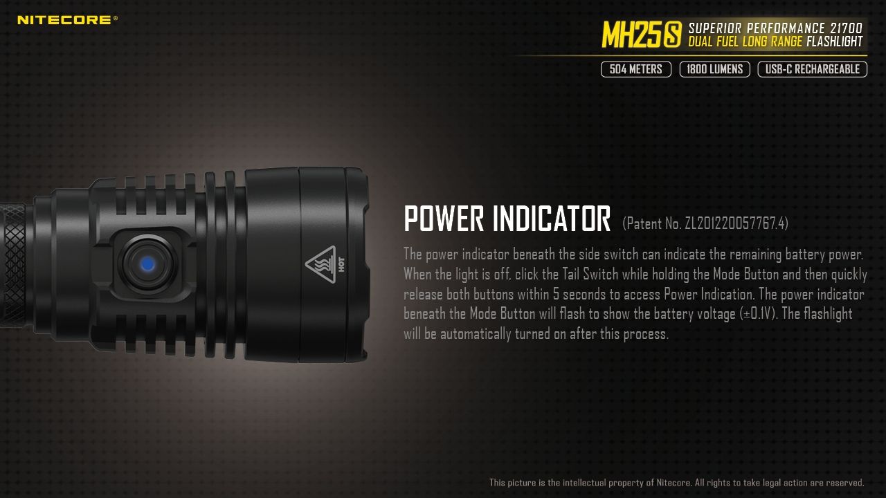 Linterna Nitecore MH25S 1800 lúmenes, recargable por USB-C, LED de alto brillo para aventuras al aire libre y reparaciones