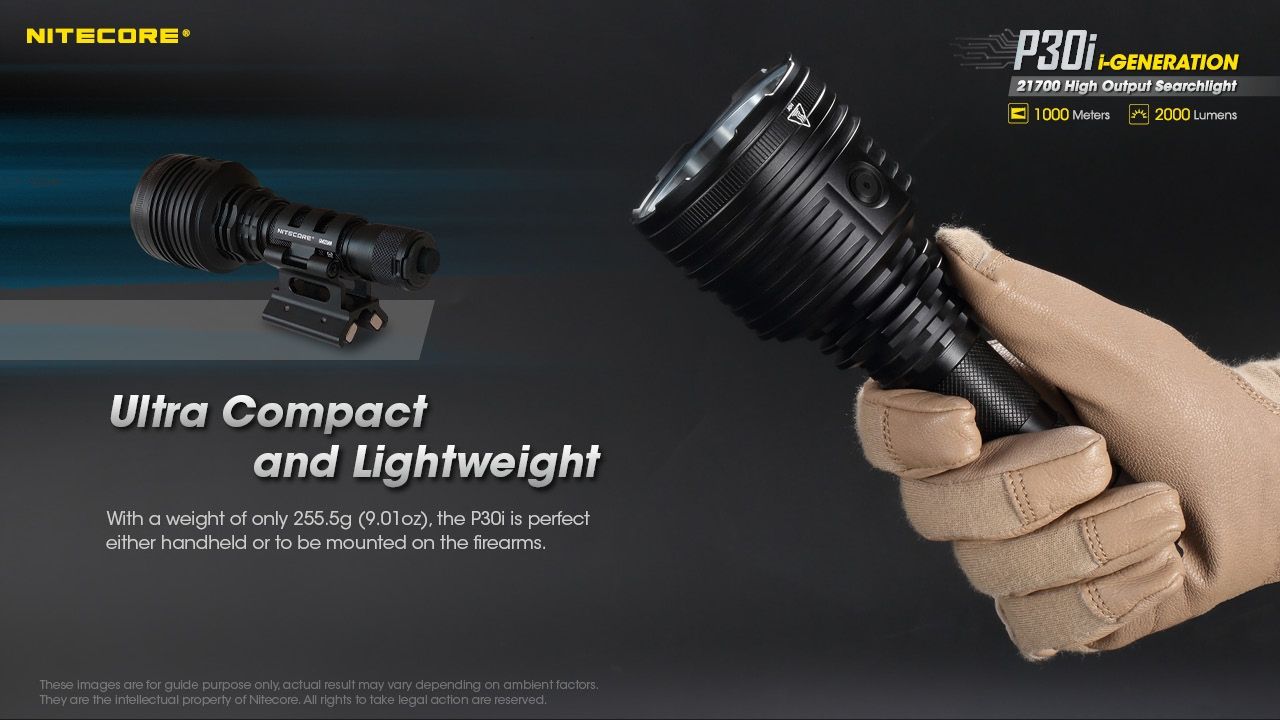 Explora la linterna táctica Nitecore P30i con LED XHP35 HI de 2000 lúmenes y haz de 1000 metros, iluminación robusta para exteriores.