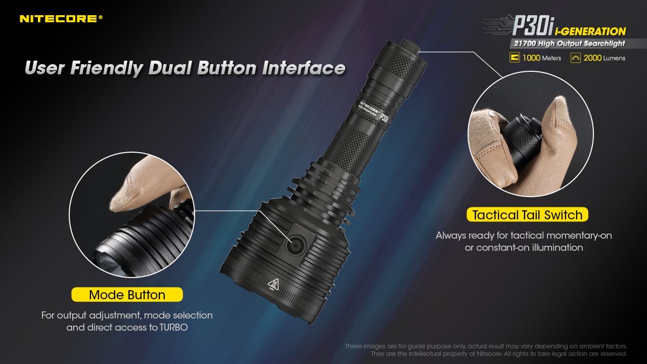 Explora la linterna táctica Nitecore P30i con LED XHP35 HI de 2000 lúmenes y haz de 1000 metros, iluminación robusta para exteriores.