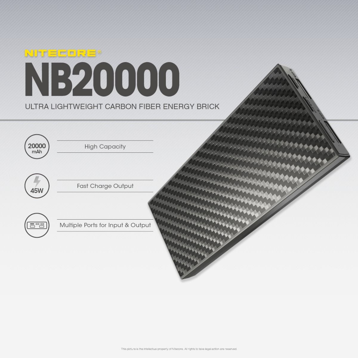 Nitecore NB20000 QC Puerto Dual Banco de Energía 20000mAh Ligero Carga Rápida USB USB-C Cargador para Smartphone
