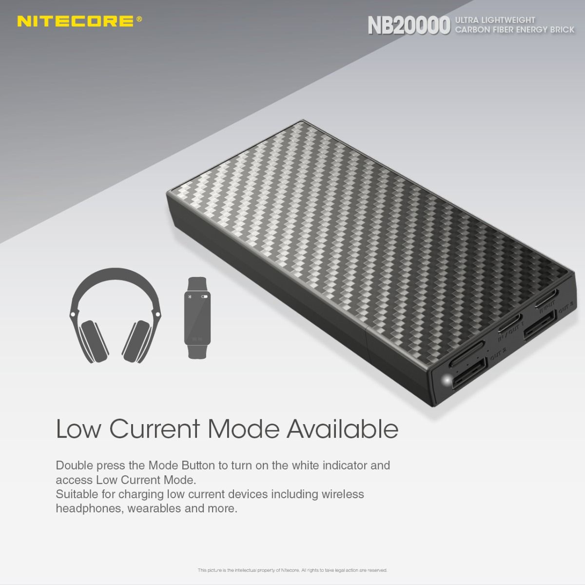 Nitecore NB20000 QC Puerto Dual Banco de Energía 20000mAh Ligero Carga Rápida USB USB-C Cargador para Smartphone