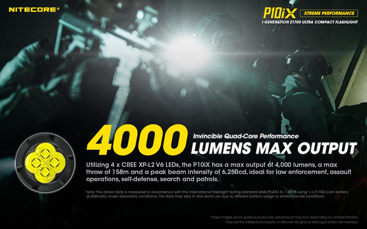 Nitecore P10iX 4000 lúmenes, linterna táctica potente, 4 x LED XP-L2 V6, haz de 158 m, larga autonomía y durabilidad