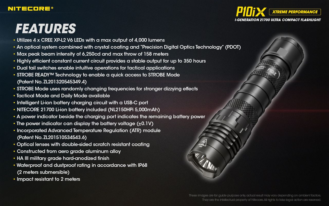 Nitecore P10iX 4000 lúmenes, linterna táctica potente, 4 x LED XP-L2 V6, haz de 158 m, larga autonomía y durabilidad
