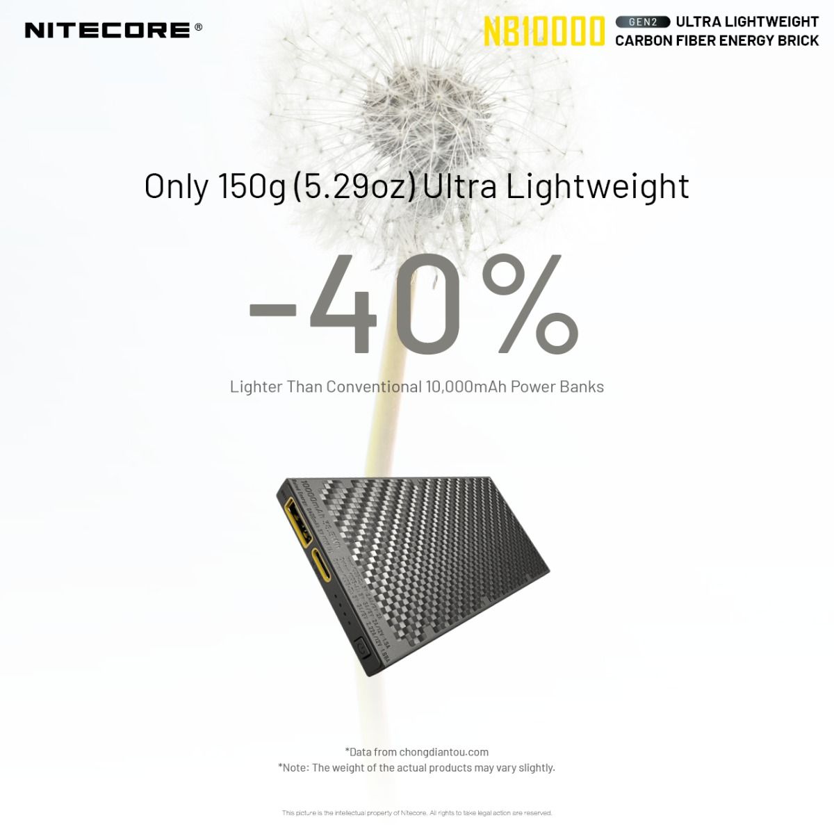 Nitecore NB10000 Gen II Ultra-slim 10000mAh Power Bank con QC Quick-Charge Cargador de Viaje Ligero
