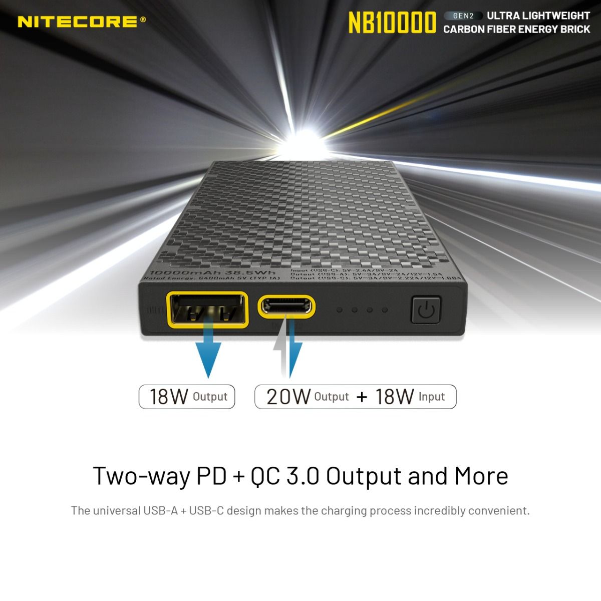 Nitecore NB10000 Gen II Ultra-slim 10000mAh Power Bank con QC Quick-Charge Cargador de Viaje Ligero