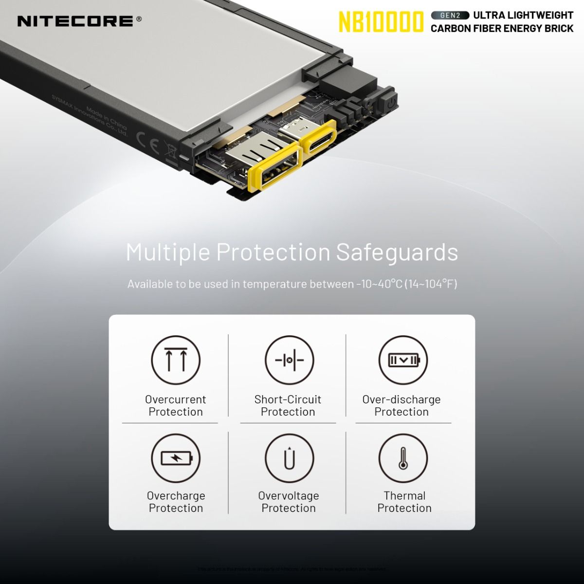 Nitecore NB10000 Gen II Ultra-slim 10000mAh Power Bank con QC Quick-Charge Cargador de Viaje Ligero