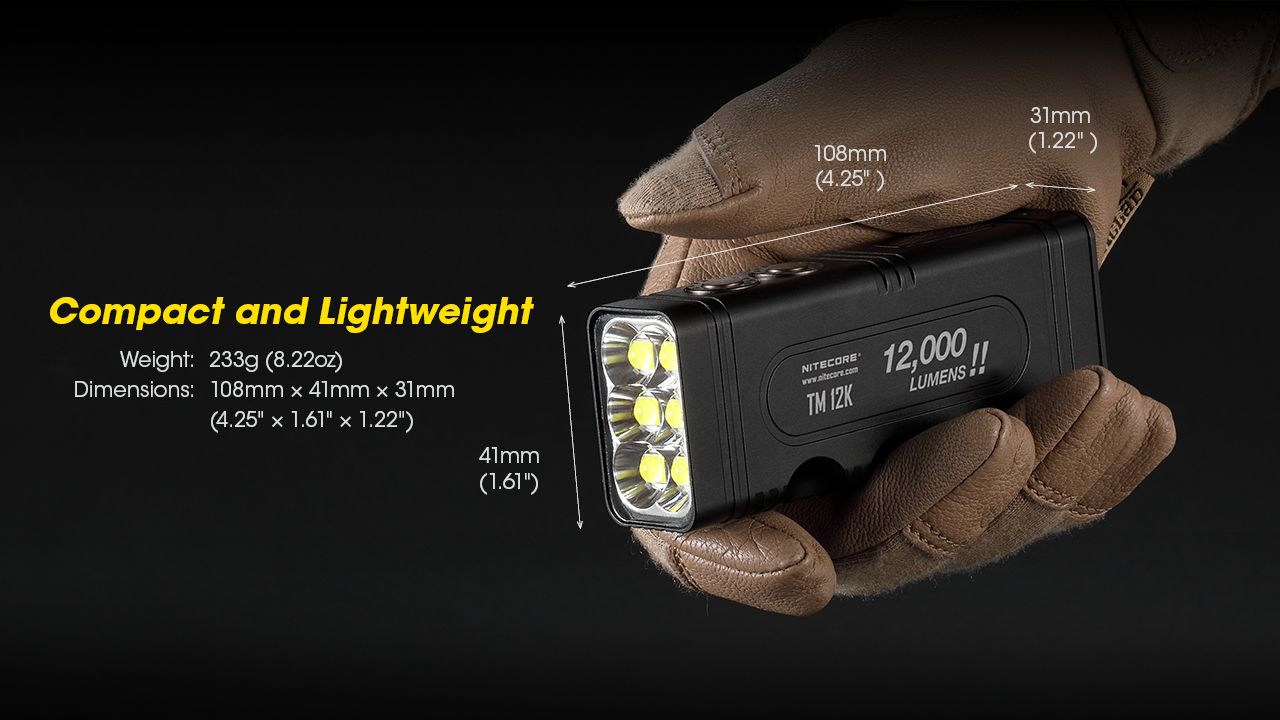 Linterna táctica NITECORE TM12K 12000 lúmenes recargable por USB-C LED de alto brillo para aventuras al aire libre