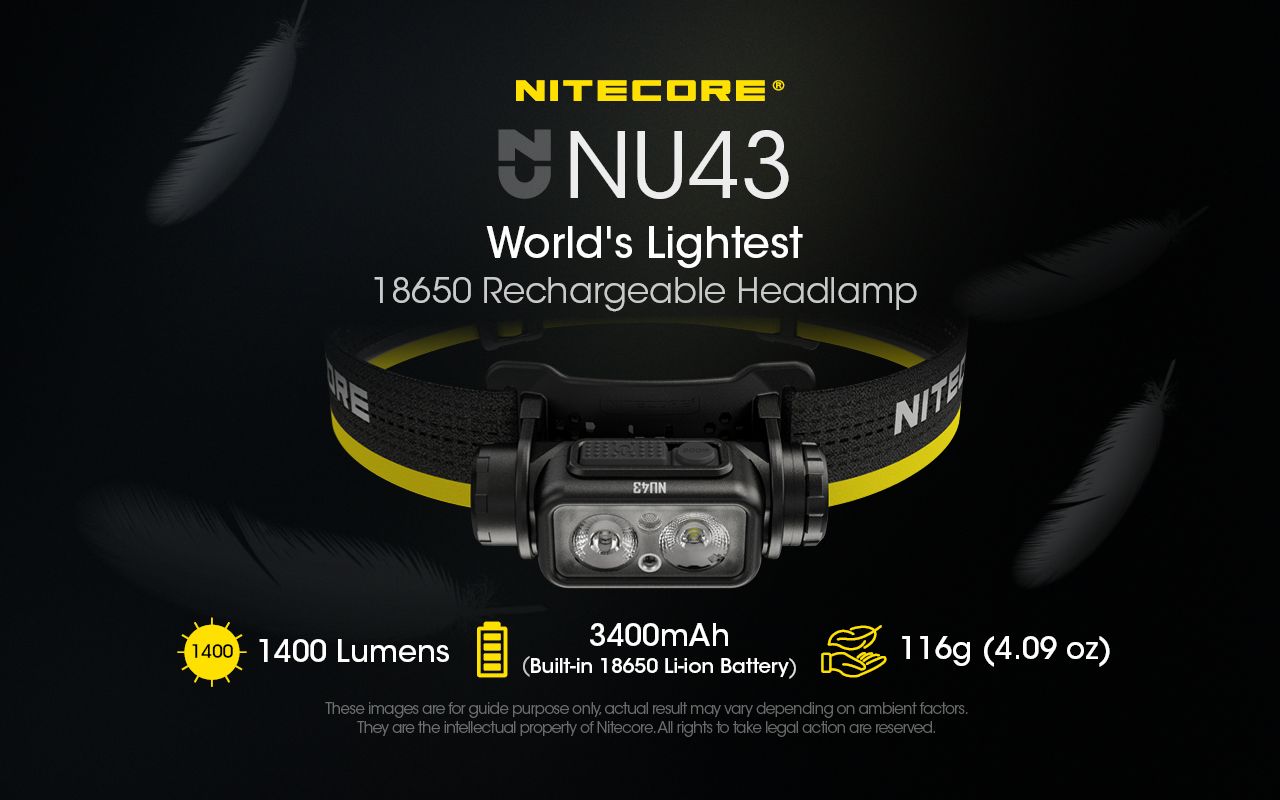 Linterna Frontal Recargable NITECORE NU43 para Camping Luz Blanca y Roja 1400 Lúmenes y Batería 3400mAh