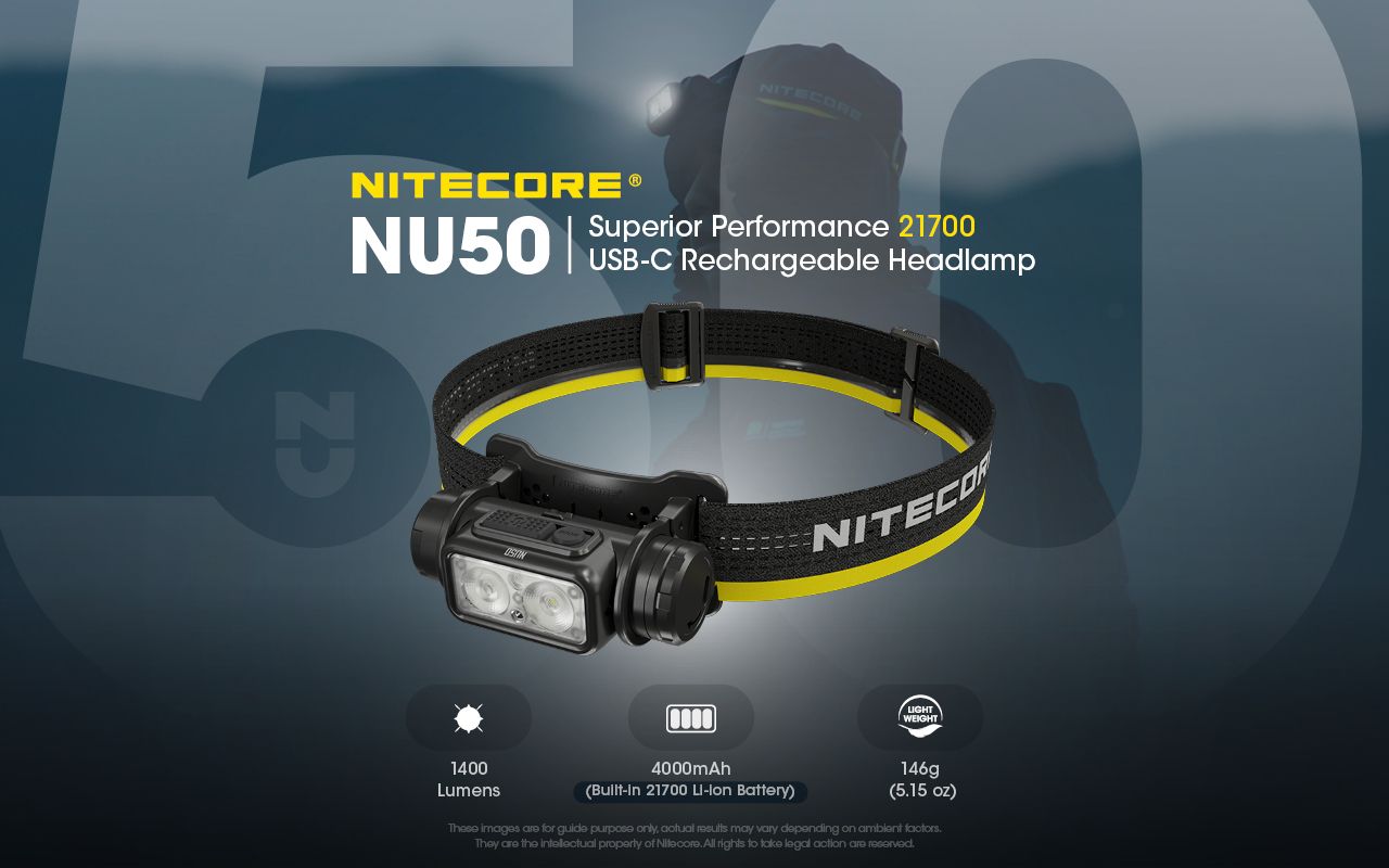 Linterna Frontal LED Nitecore NU50 1400 Lúmenes Recargable con Larga Duración para Senderismo y Ciclismo