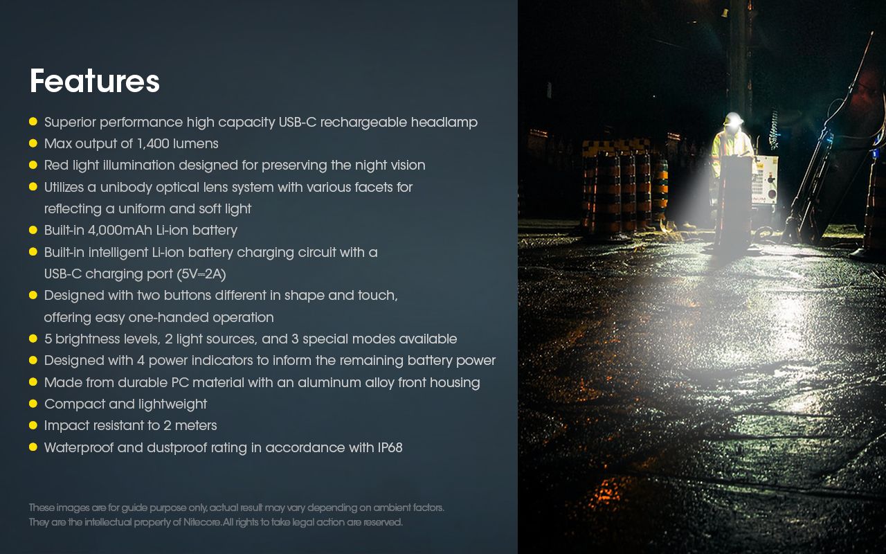 Linterna Frontal LED Nitecore NU50 1400 Lúmenes Recargable con Larga Duración para Senderismo y Ciclismo