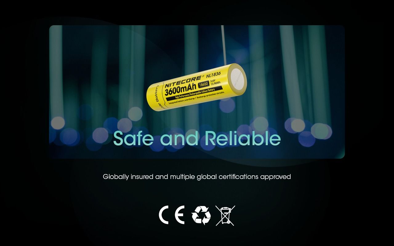Nitecore 18650 NL1836 3600mAh Batería Recargable Li-ion | Alta Capacidad, 3.6V para Linternas
