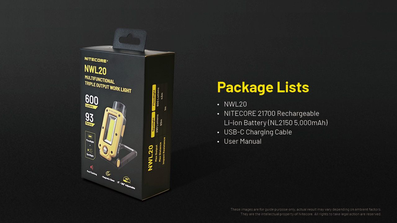 NITECORE NWL20 Foco Portátil 600 Lúmenes Iluminación Versátil con Triple Salida para Uso Exterior y de Emergencia