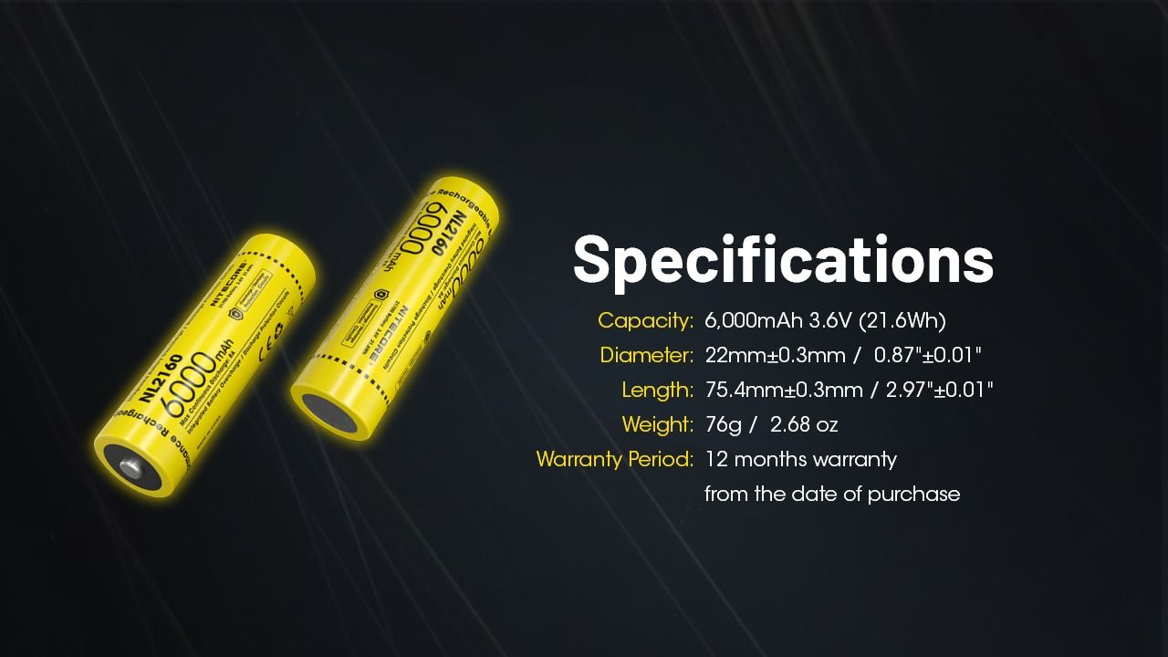 Batería recargable NITECORE NL2160 6000mAh 3.6V alta descarga eficiencia ideal linternas alta potencia