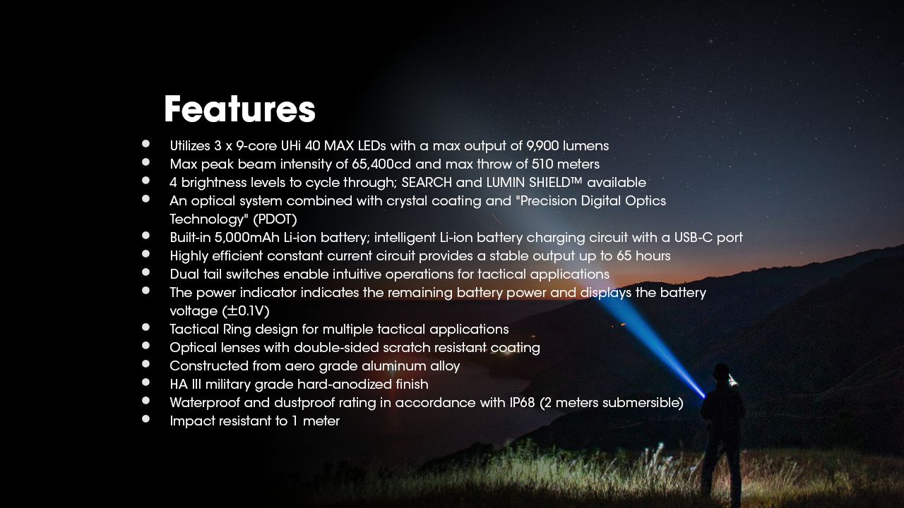 Linterna Nitecore TM9K PRO 9900 lúmenes con carga USB-C y distancia de haz 510m linterna de alto rendimiento