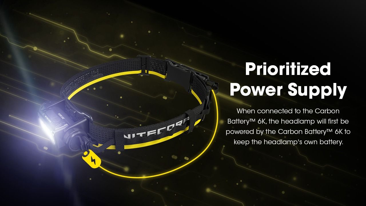 Nitecore Carbon Battery 6K Kit Extensor de autonomía para faros frontales NU40, NU43, NU45, NU50 y HC65 UHE
