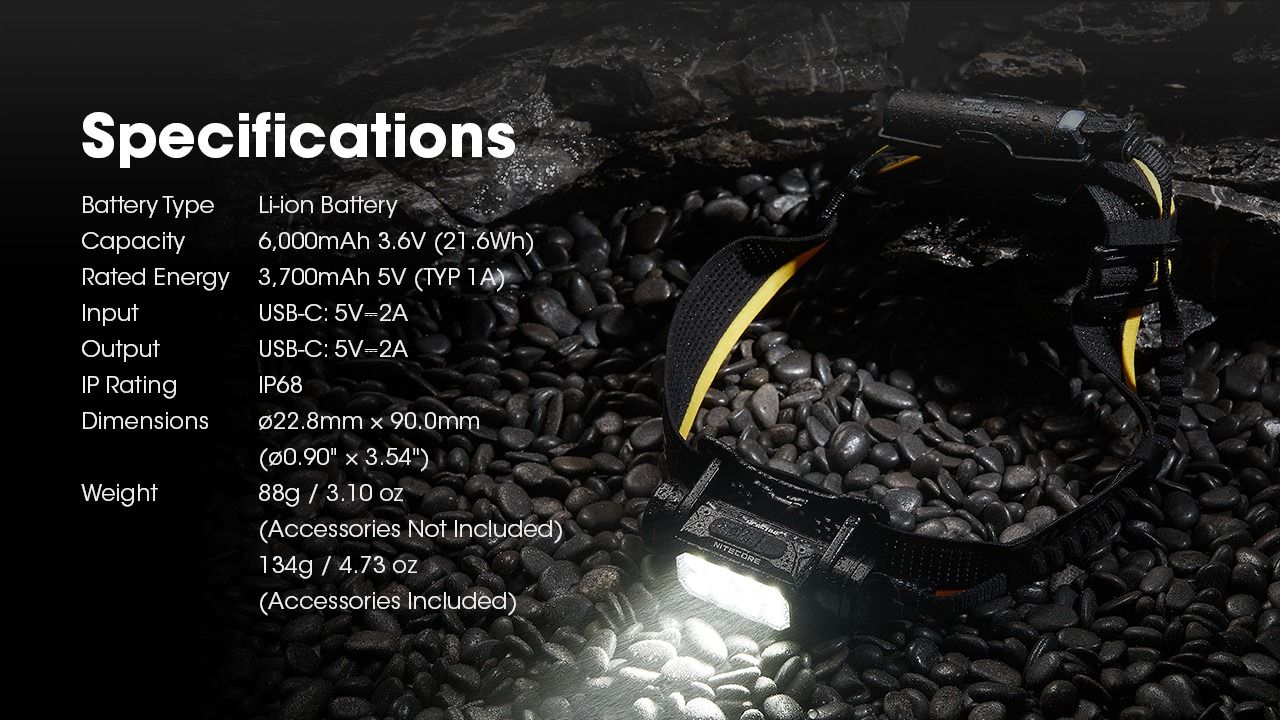 Nitecore Carbon Battery 6K Kit Extensor de autonomía para faros frontales NU40, NU43, NU45, NU50 y HC65 UHE