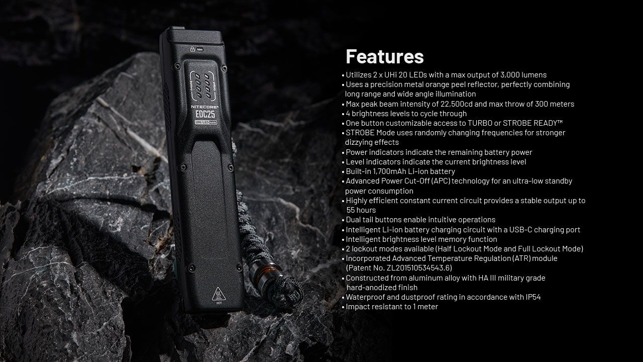 Linterna Nitecore EDC25 Compacta de 3000 lúmenes con USB-C, linterna EDC versátil de alto lumen para exteriores.