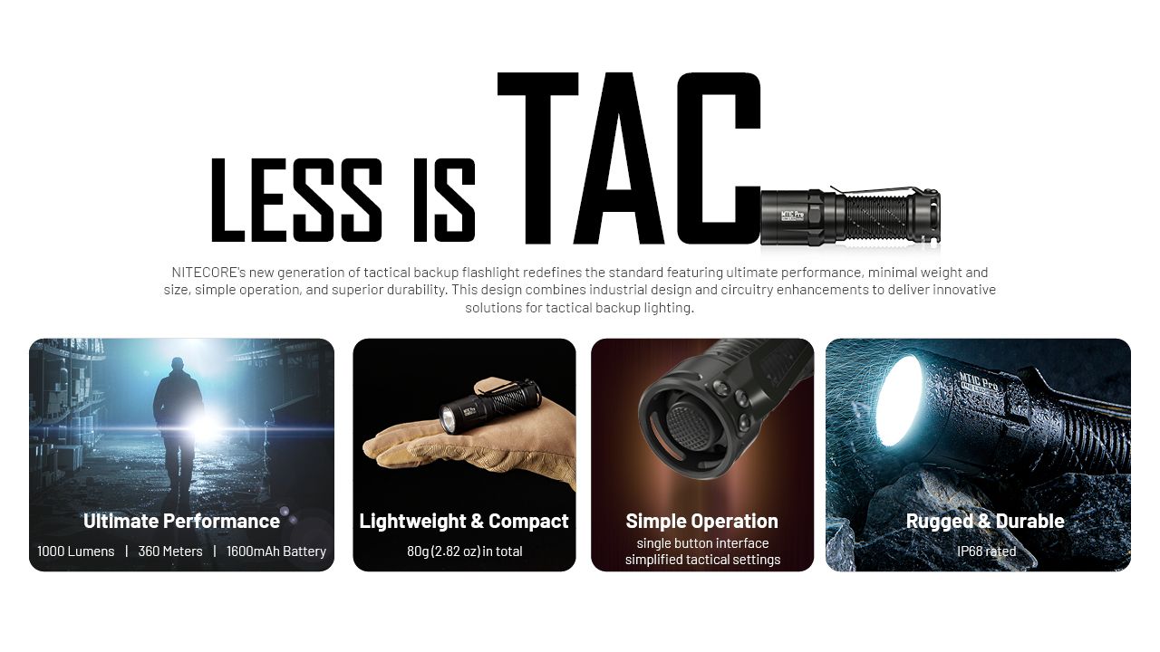 Nitecore MT1C Pro Linterna EDC 1000 Lúmenes Compacta y Duradera Linterna de Senderismo y Emergencia Haz de 360 m