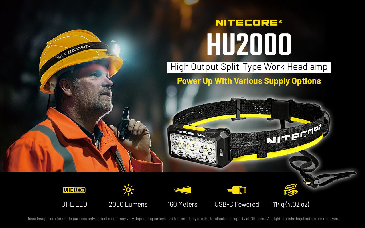 NITECORE HU2000 Linterna Frontal LED 2000 Lúmenes Recargable por USB-C Ligera y Duradera para Trabajo al Aire Libre