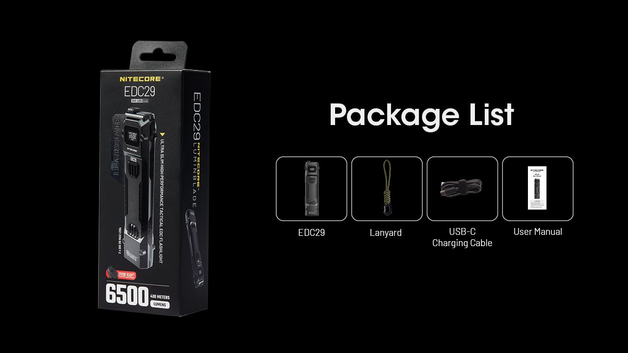 Linterna recargable USB-C NITECORE EDC29 6500 lúmenes LEDs UHi 20 MAX alta luminosidad para aventuras y urbano