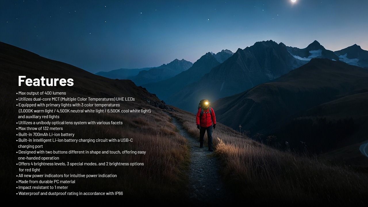 NITECORE NU25 MCT linterna frontal LED recargable 400 lúmenes con carga USB-C diseño compacto para aventureros