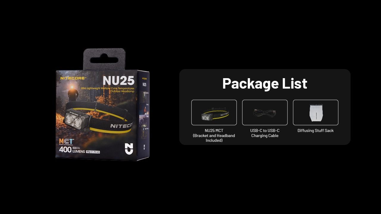 NITECORE NU25 MCT linterna frontal LED recargable 400 lúmenes con carga USB-C diseño compacto para aventureros