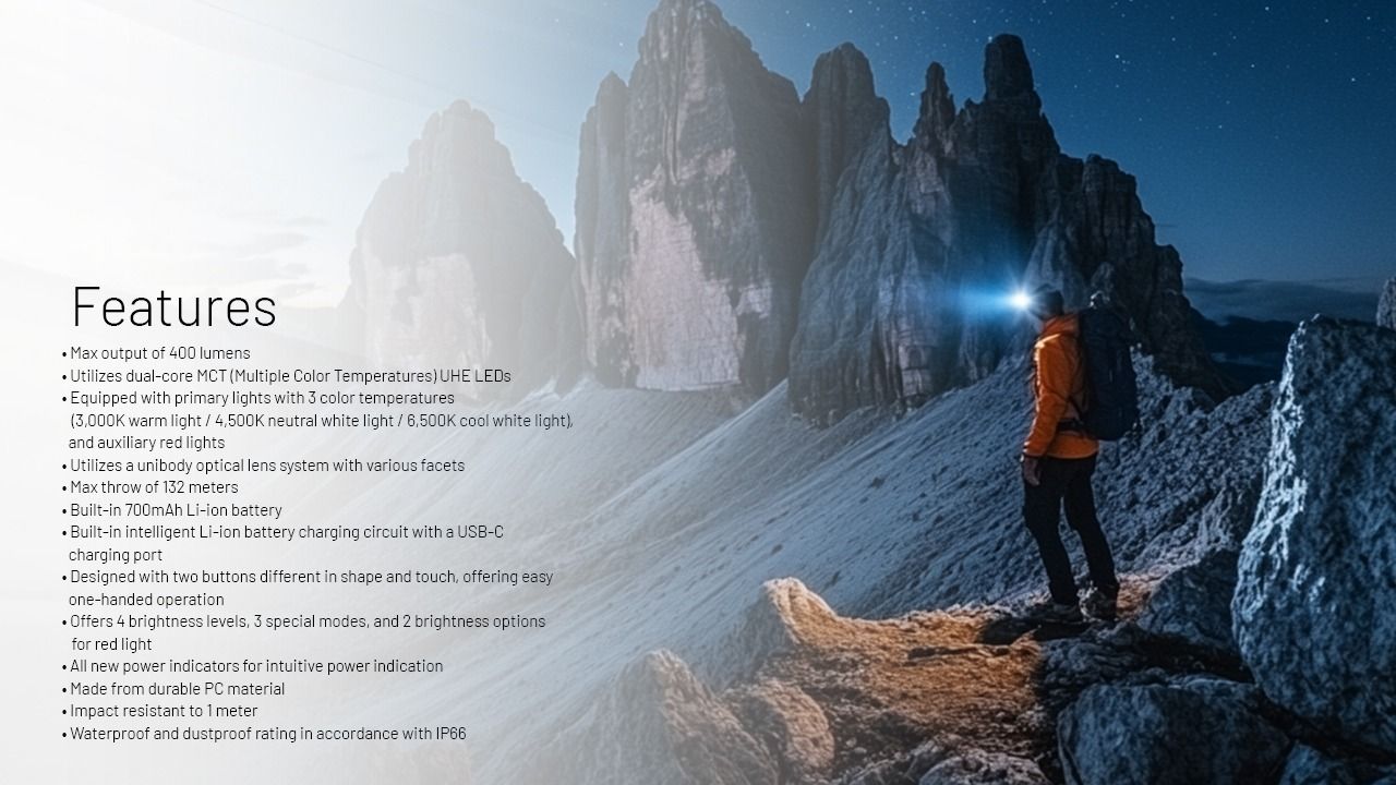 NITECORE NU25 MCT UL linterna frontal mejorada de 400 lúmenes recargable USB-C para aventuras al aire libre
