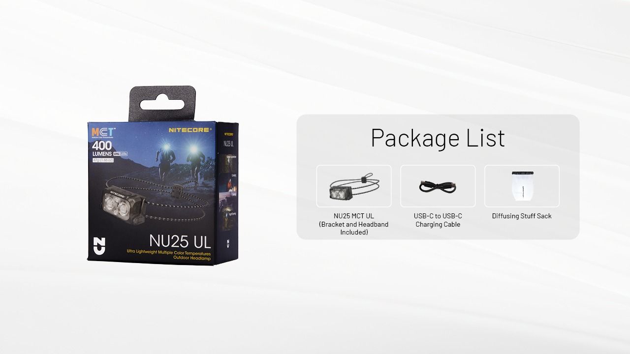 NITECORE NU25 MCT UL linterna frontal mejorada de 400 lúmenes recargable USB-C para aventuras al aire libre
