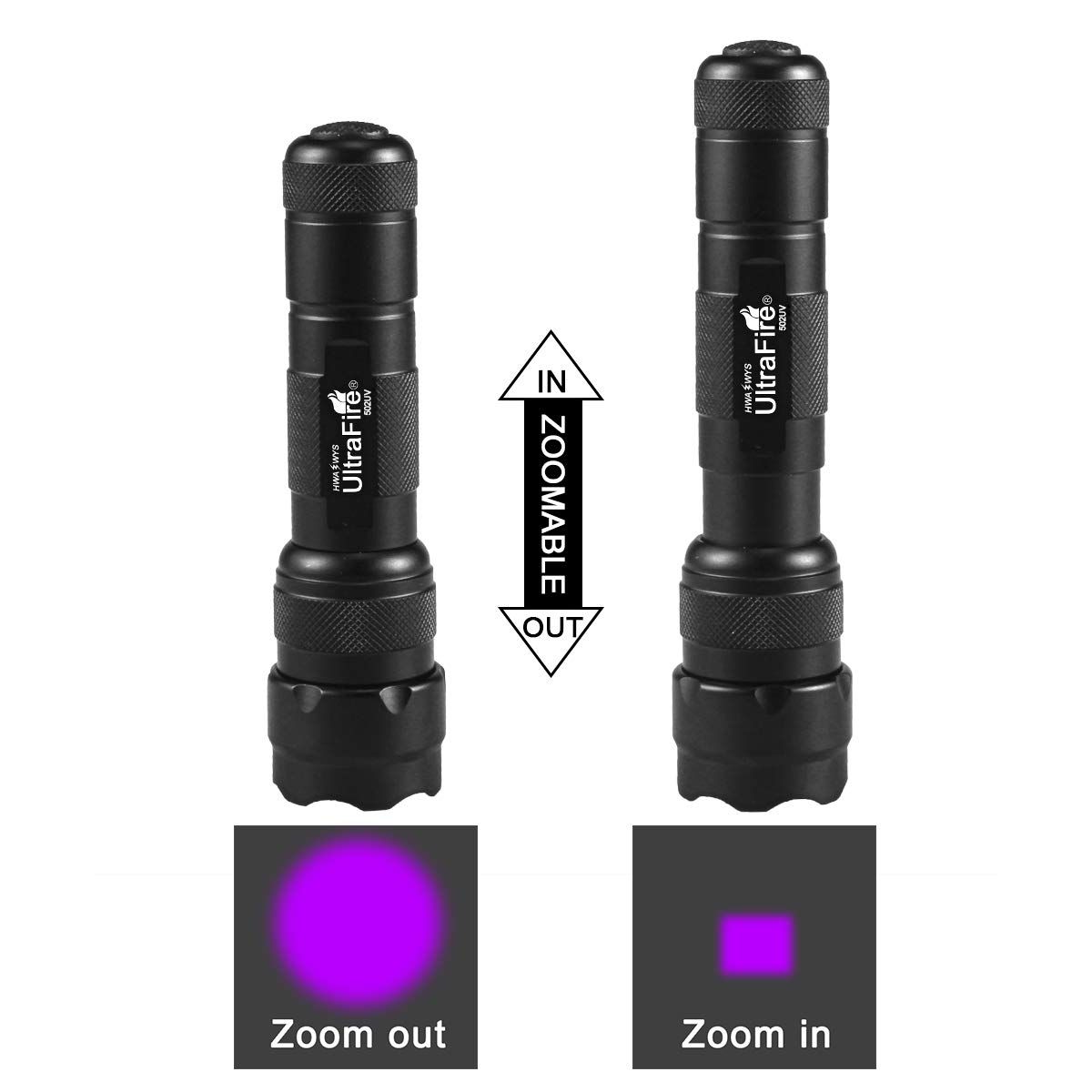 UltraFire WF-502B.2 Linterna UV LED de 395nm para detección de manchas de mascotas, inspección DIY, potente salida UV, duradera