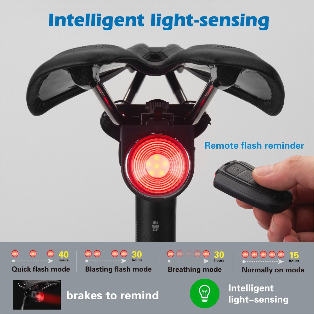 ANTUSI A8 Candado antirrobo con alarma y luz trasera de seguridad para bicicleta de carretera, con freno automático y timbre inalámbrico