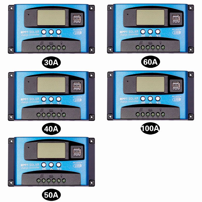 Controlador de Carga Solar MPPT 30A 40A 50A 60A 100A Pantalla LCD Doble USB Extensión de Vida de la Batería
