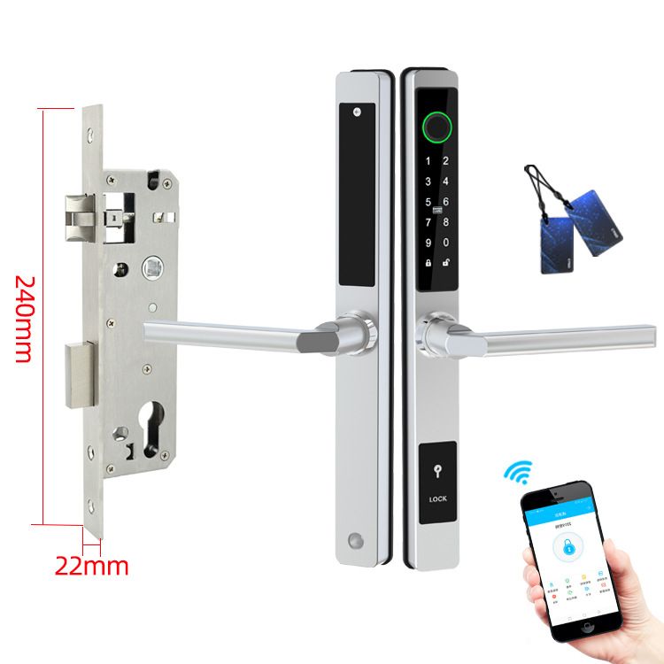 APP Cerradura de puerta inteligente con huella digital, impermeable, plateada, multifuncional, seguridad para exteriores con acceso mediante tarjeta IC