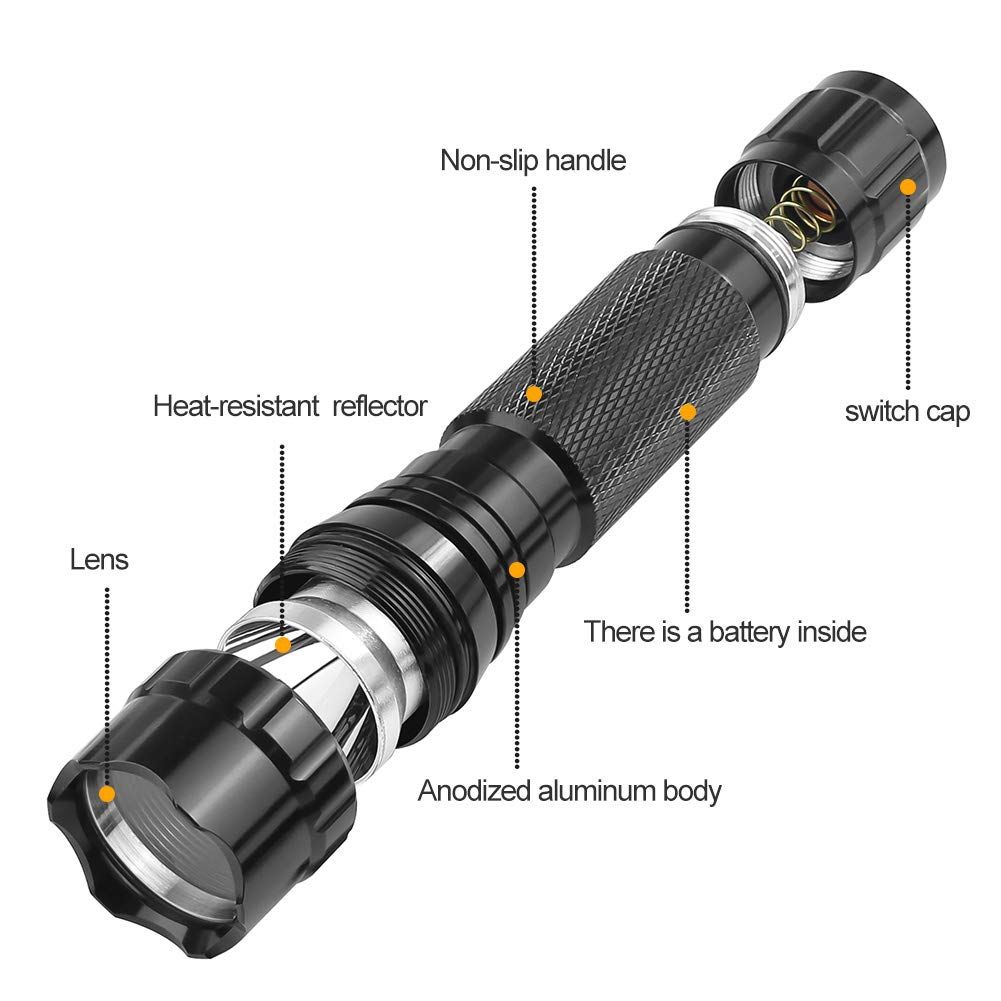 Linterna LED UltraFire 501B multicolor de 1300 lúmenes, 5 modos, recargable, luz táctica para exteriores, equipo de camping.