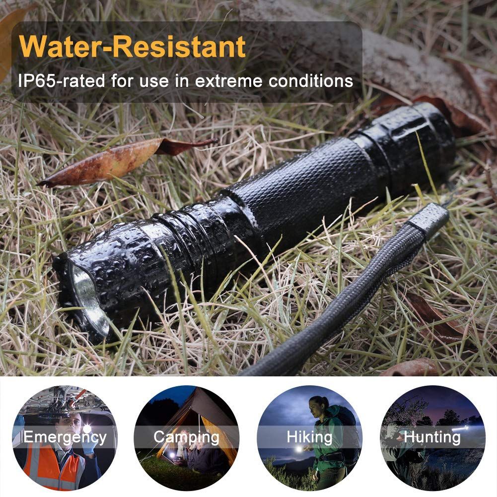 Linterna LED UltraFire 501B multicolor de 1300 lúmenes, 5 modos, recargable, luz táctica para exteriores, equipo de camping.