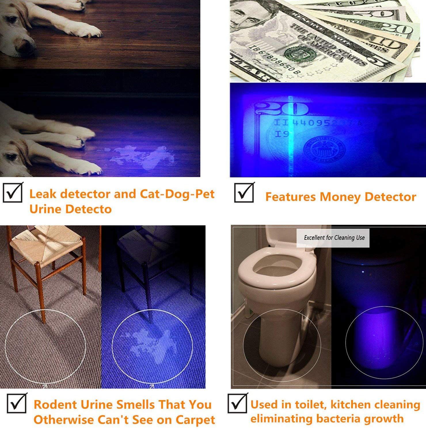 UltraFire WF-502B.2 Linterna UV LED de 395nm para detección de manchas de mascotas, inspección DIY, potente salida UV, duradera