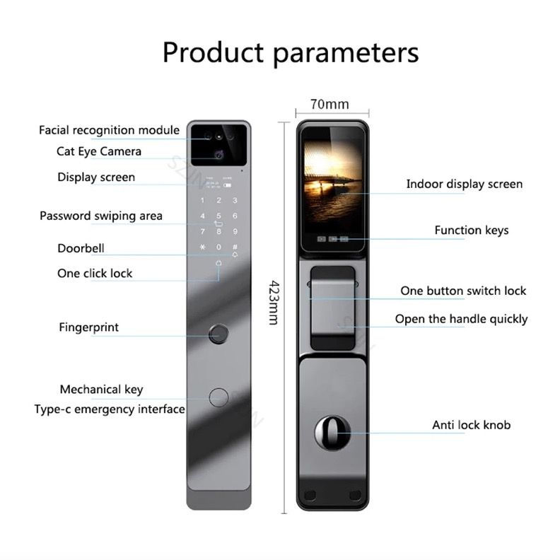 Cerradura Inteligente Tuya Wifi 3D Reconocimiento Facial Cámara de Seguridad Desbloqueo Biométrico Avanzado