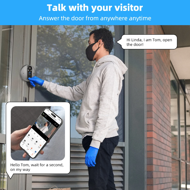 Cámara de ojo de cerradura WiFi Tuya Smart 1080P con detección de movimiento en tiempo real y vista de 120 grados para seguridad del hogar