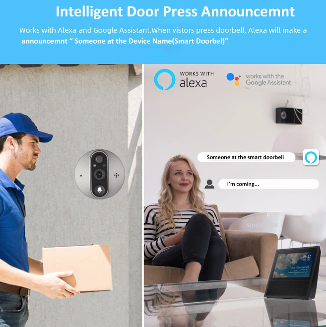Cámara de ojo de cerradura WiFi Tuya Smart 1080P con detección de movimiento en tiempo real y vista de 120 grados para seguridad del hogar