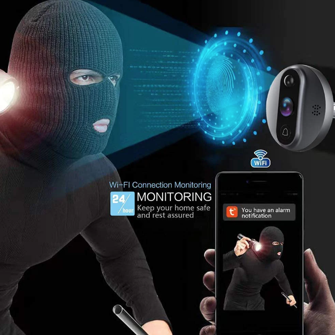 Cámara de ojo de cerradura WiFi Tuya Smart 1080P con detección de movimiento en tiempo real y vista de 120 grados para seguridad del hogar
