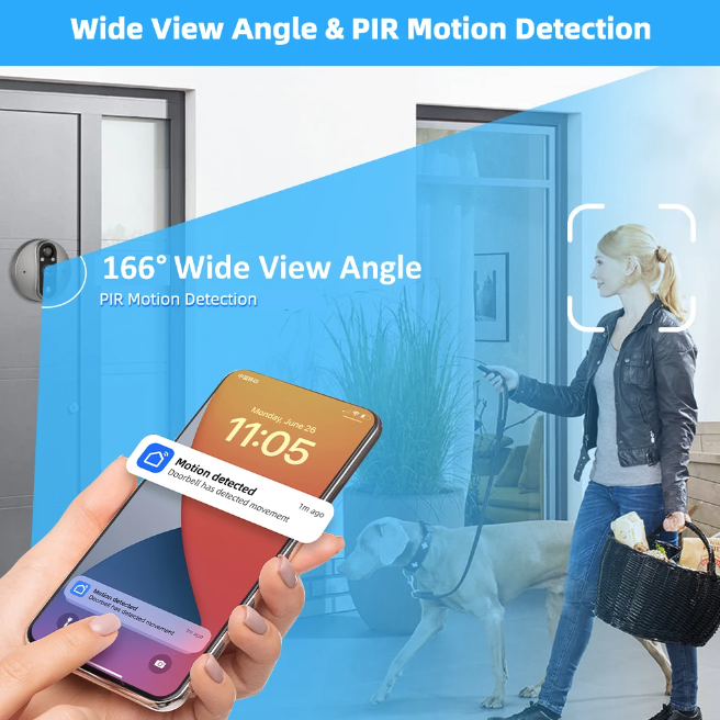Cámara de ojo de cerradura WiFi Tuya Smart 1080P con detección de movimiento en tiempo real y vista de 120 grados para seguridad del hogar