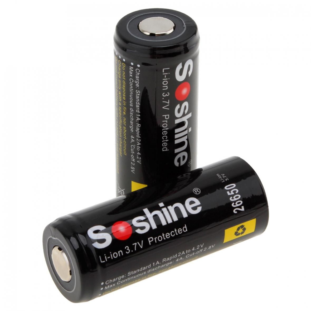 Soshine 26650 5500mAh Baterías Recargables de Iones de Litio Paquete de 2 para Linternas y Herramientas Eléctricas, Uso de Larga Duración