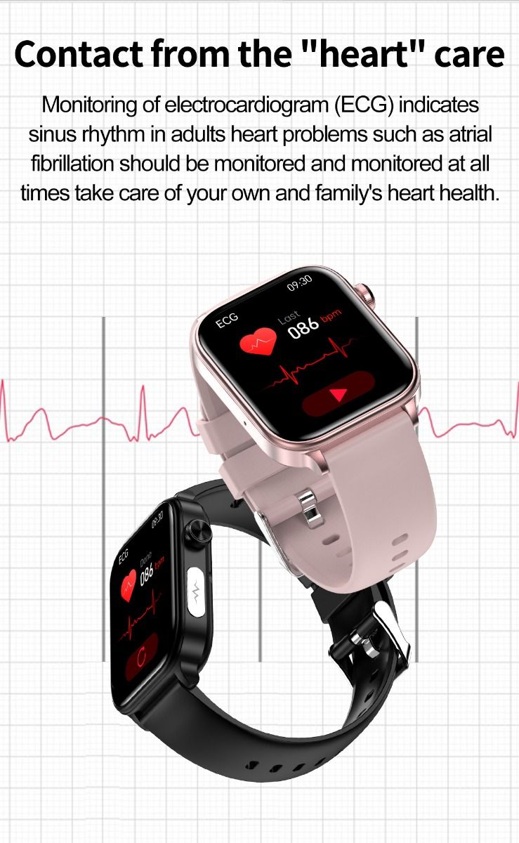 ET570 Smartwatch Salud Digital: Glucosa Sangre No Invasiva, ECG, Frecuencia Cardíaca, Monitor Presión Arterial 1.96
