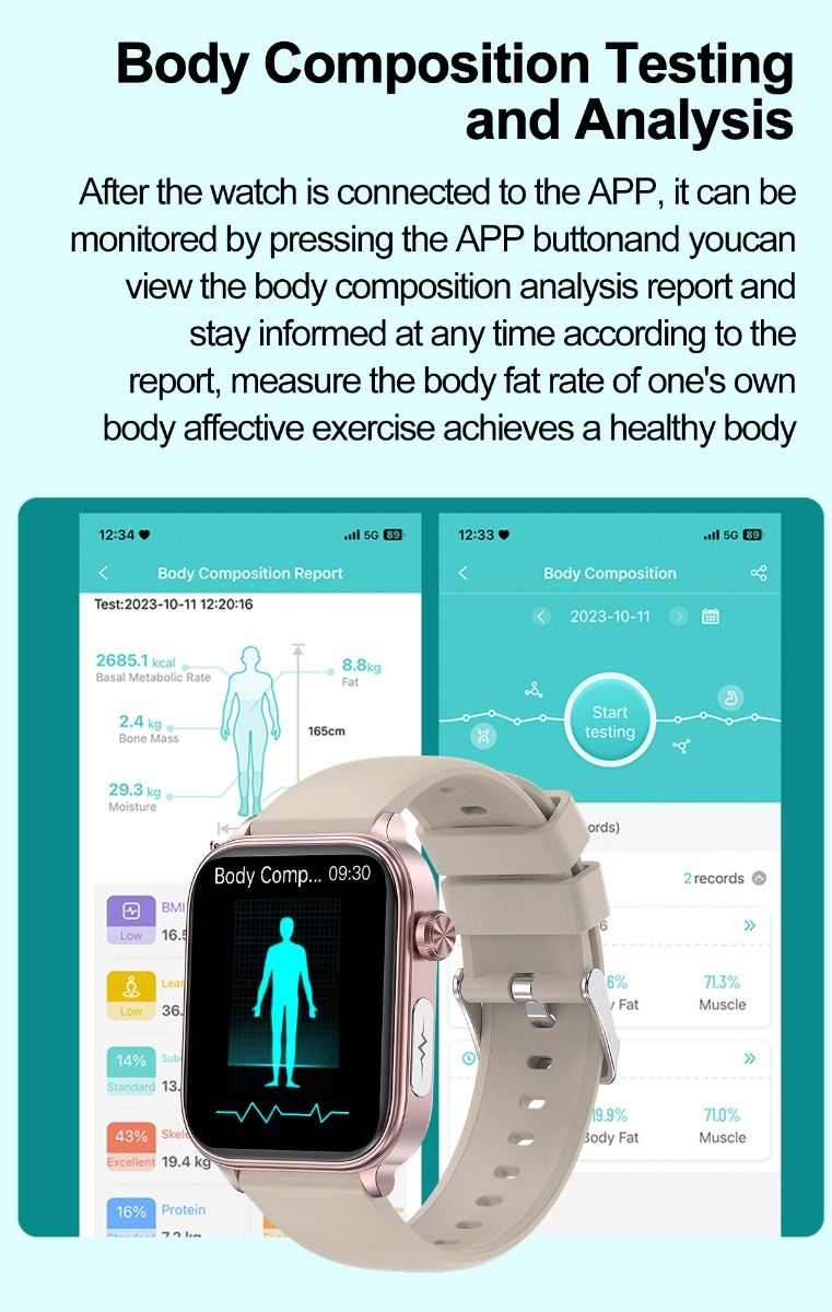 ET570 Smartwatch Salud Digital: Glucosa Sangre No Invasiva, ECG, Frecuencia Cardíaca, Monitor Presión Arterial 1.96