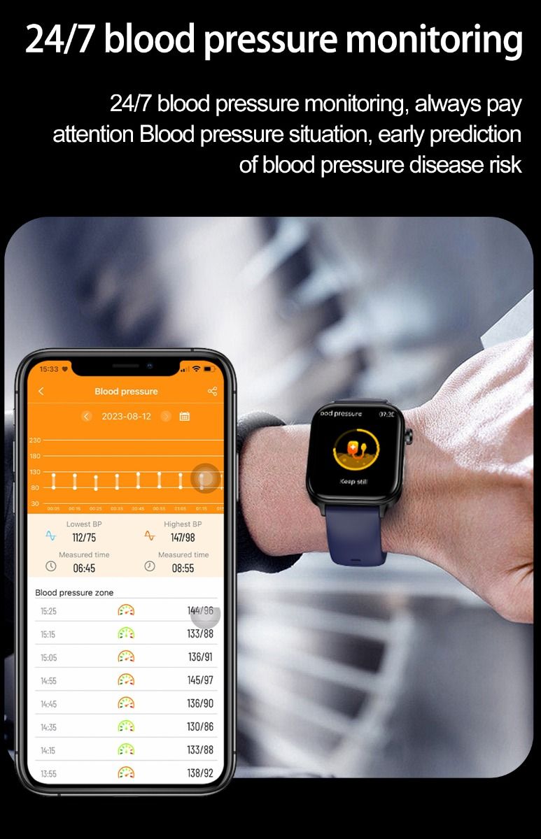 ET570 Smartwatch Salud Digital: Glucosa Sangre No Invasiva, ECG, Frecuencia Cardíaca, Monitor Presión Arterial 1.96