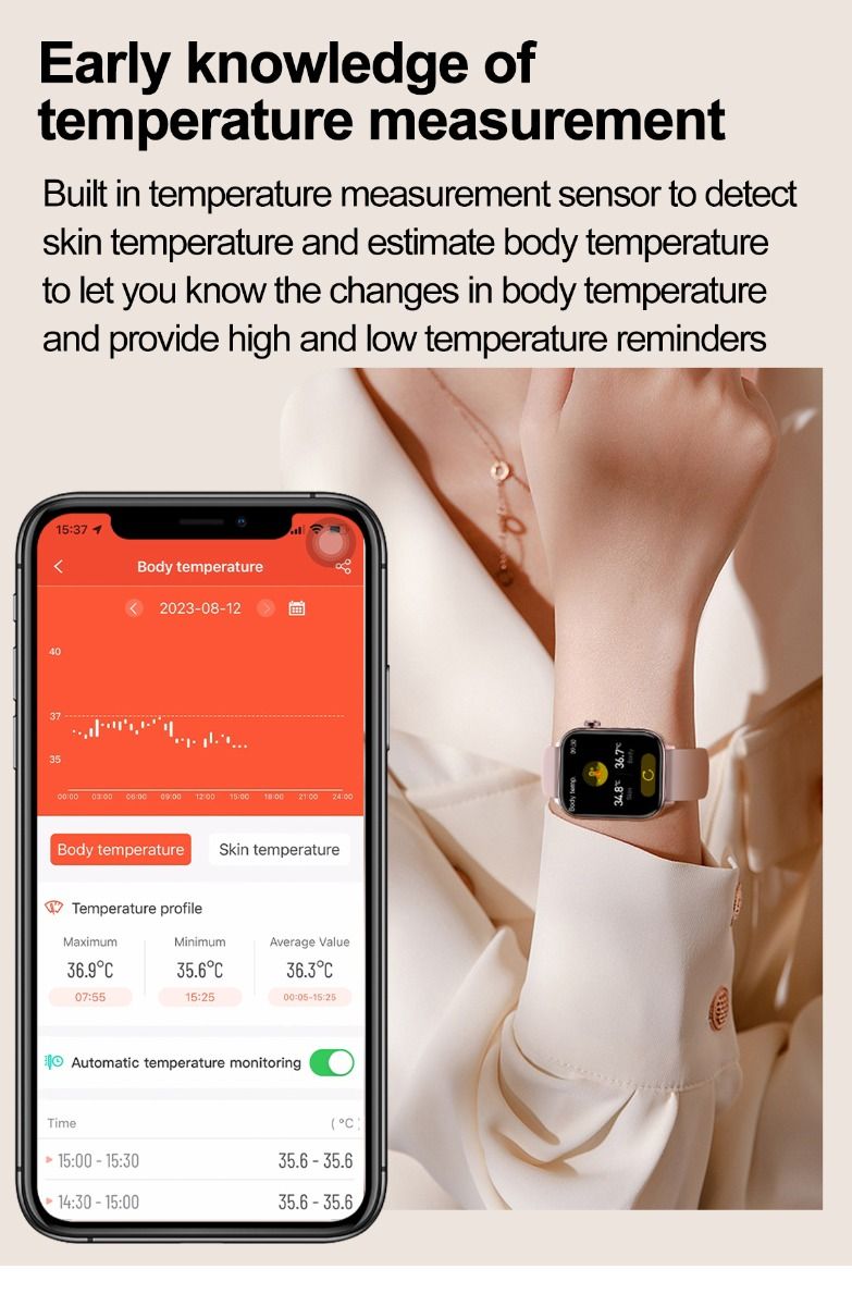 ET570 Smartwatch Salud Digital: Glucosa Sangre No Invasiva, ECG, Frecuencia Cardíaca, Monitor Presión Arterial 1.96