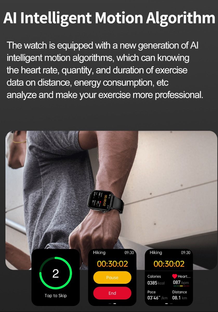 ET570 Smartwatch Salud Digital: Glucosa Sangre No Invasiva, ECG, Frecuencia Cardíaca, Monitor Presión Arterial 1.96