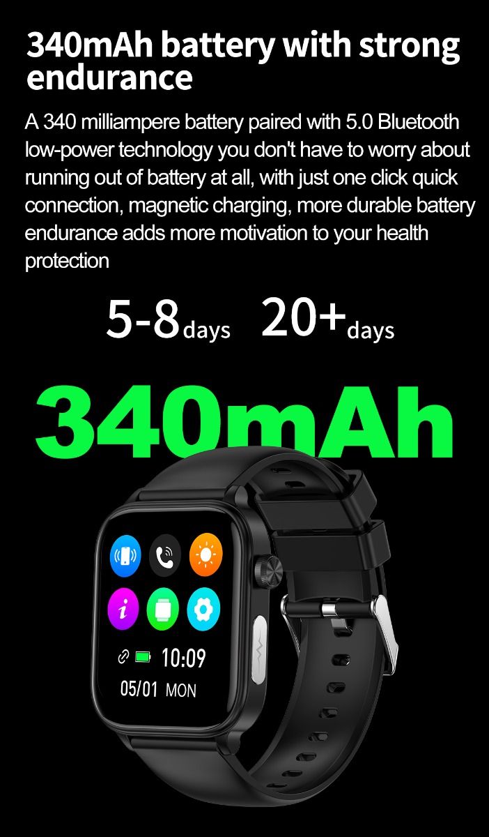 ET570 Smartwatch Salud Digital: Glucosa Sangre No Invasiva, ECG, Frecuencia Cardíaca, Monitor Presión Arterial 1.96