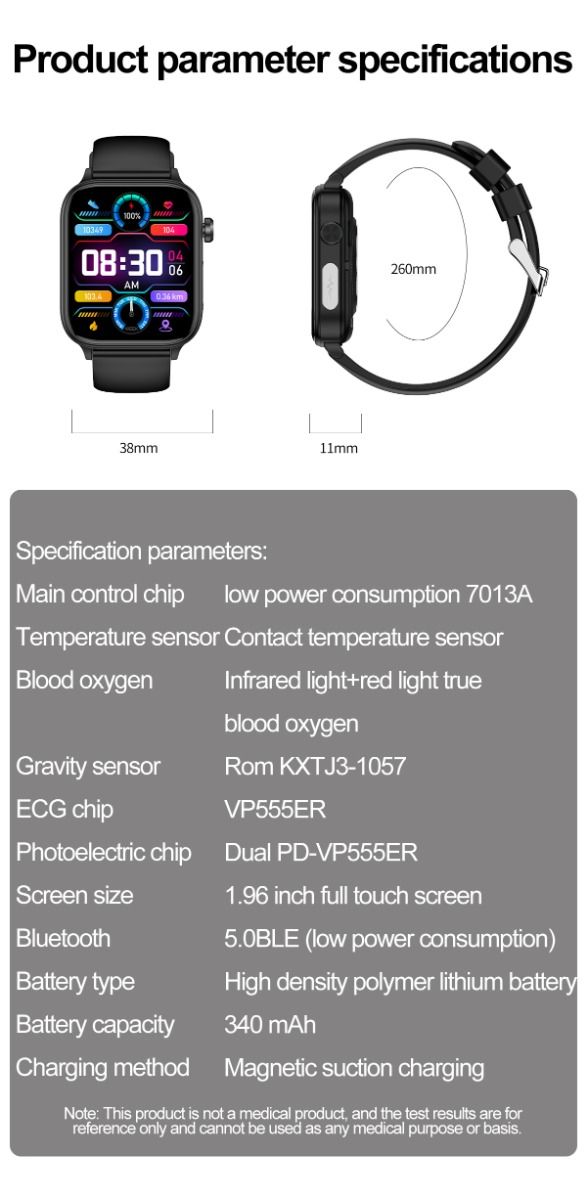 ET570 Smartwatch Salud Digital: Glucosa Sangre No Invasiva, ECG, Frecuencia Cardíaca, Monitor Presión Arterial 1.96