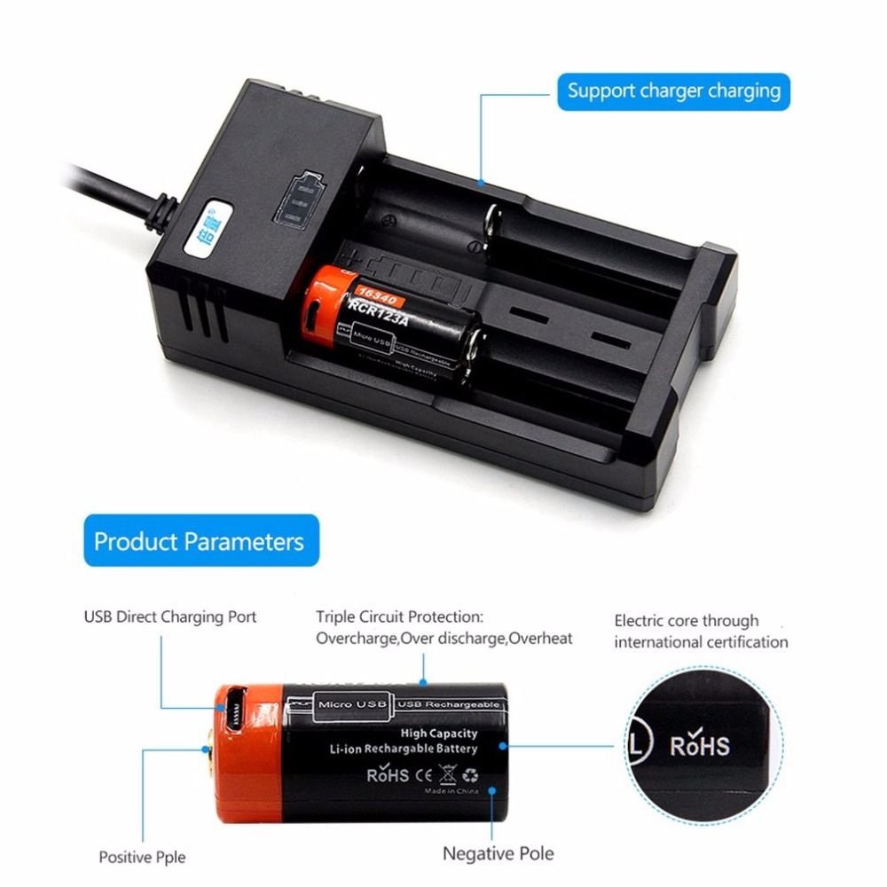 Batería 16340 650mAh 3.7V Recargable Micro USB para Gadgets y Linternas Duradera y de Alta Densidad Energética
