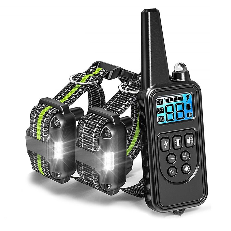 Collar eléctrico de entrenamiento para perros de 800 m, impermeable, recargable, con niveles de descarga ajustables y pantalla LCD